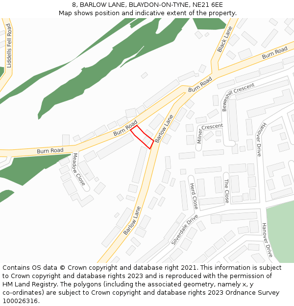 8, BARLOW LANE, BLAYDON-ON-TYNE, NE21 6EE: Location map and indicative extent of plot
