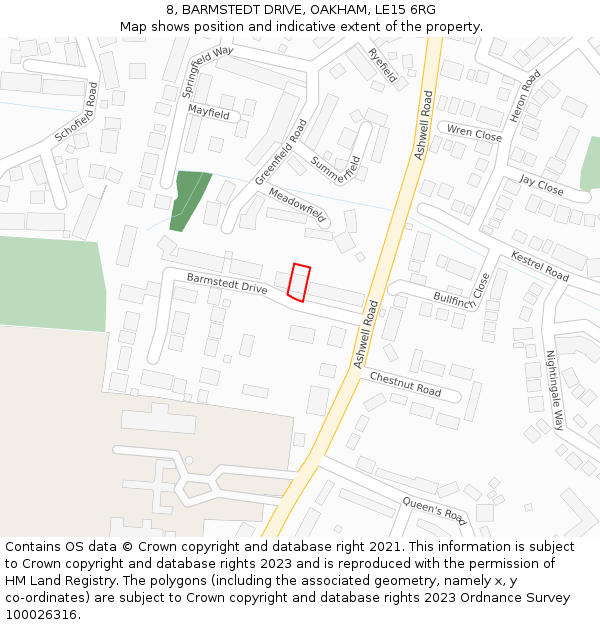 8, BARMSTEDT DRIVE, OAKHAM, LE15 6RG: Location map and indicative extent of plot