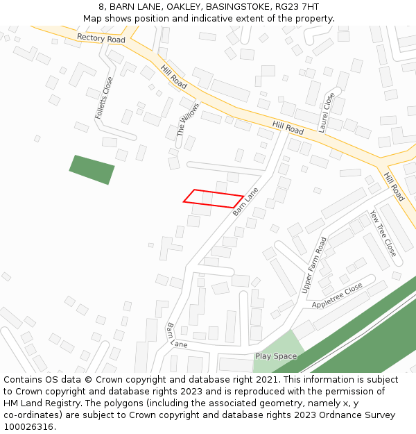 8, BARN LANE, OAKLEY, BASINGSTOKE, RG23 7HT: Location map and indicative extent of plot