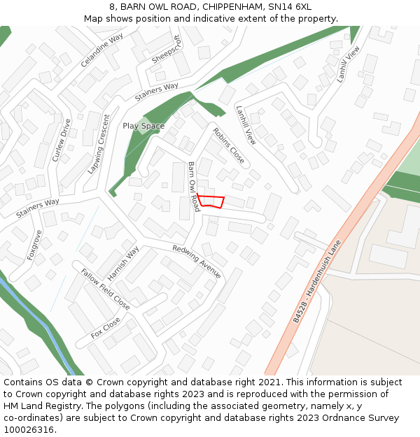 8, BARN OWL ROAD, CHIPPENHAM, SN14 6XL: Location map and indicative extent of plot