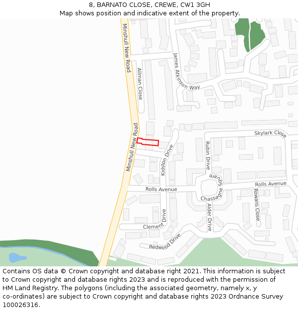 8, BARNATO CLOSE, CREWE, CW1 3GH: Location map and indicative extent of plot