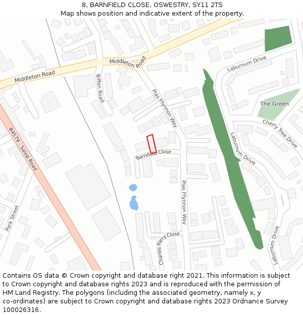 8, BARNFIELD CLOSE, OSWESTRY, SY11 2TS: Location map and indicative extent of plot