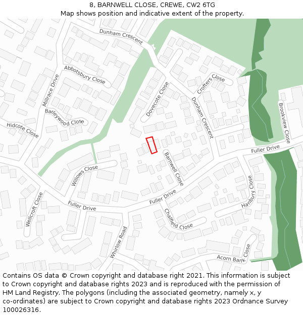 8, BARNWELL CLOSE, CREWE, CW2 6TG: Location map and indicative extent of plot