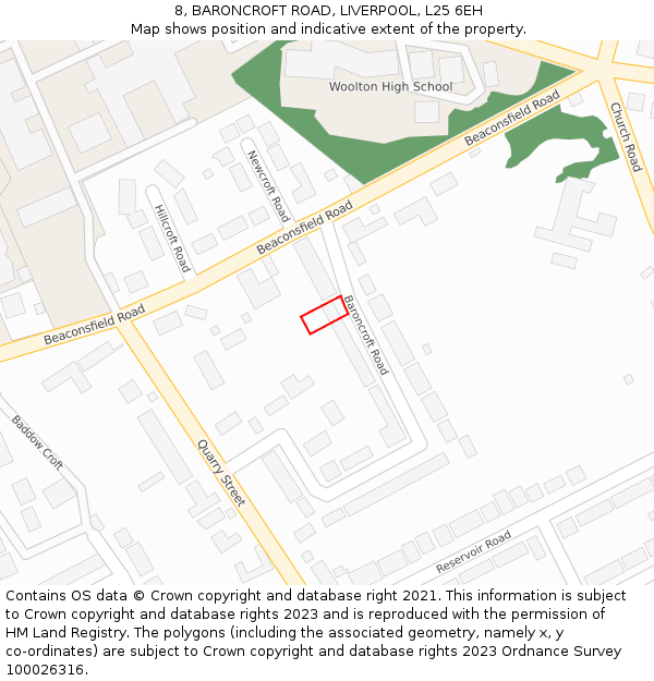 8, BARONCROFT ROAD, LIVERPOOL, L25 6EH: Location map and indicative extent of plot