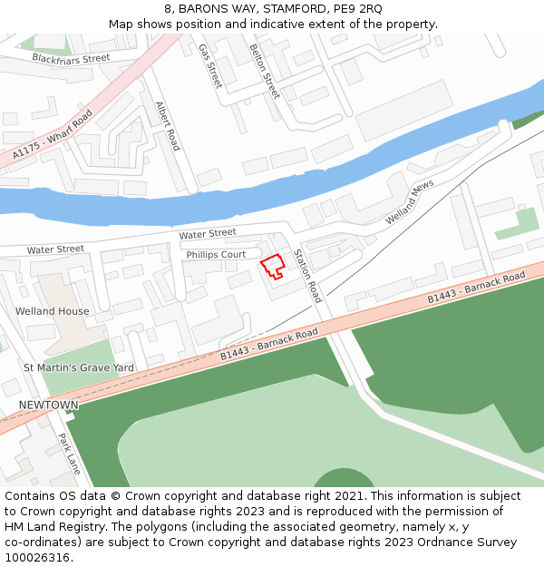 8, BARONS WAY, STAMFORD, PE9 2RQ: Location map and indicative extent of plot