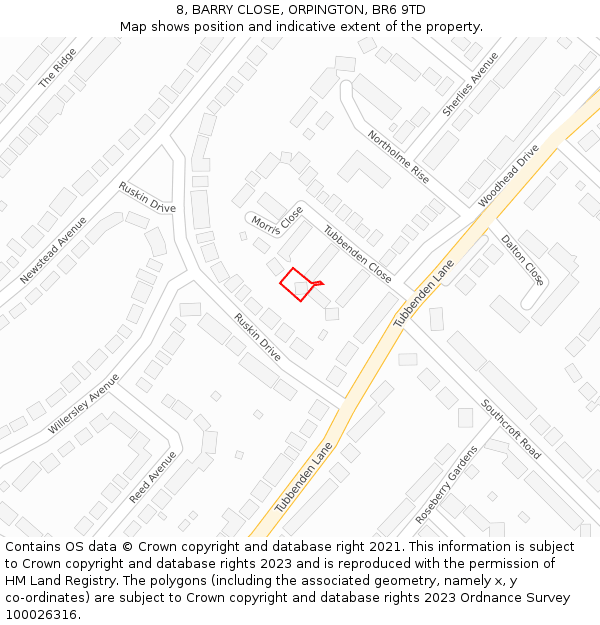 8, BARRY CLOSE, ORPINGTON, BR6 9TD: Location map and indicative extent of plot