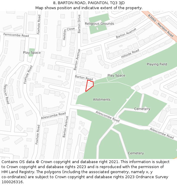 8, BARTON ROAD, PAIGNTON, TQ3 3JD: Location map and indicative extent of plot
