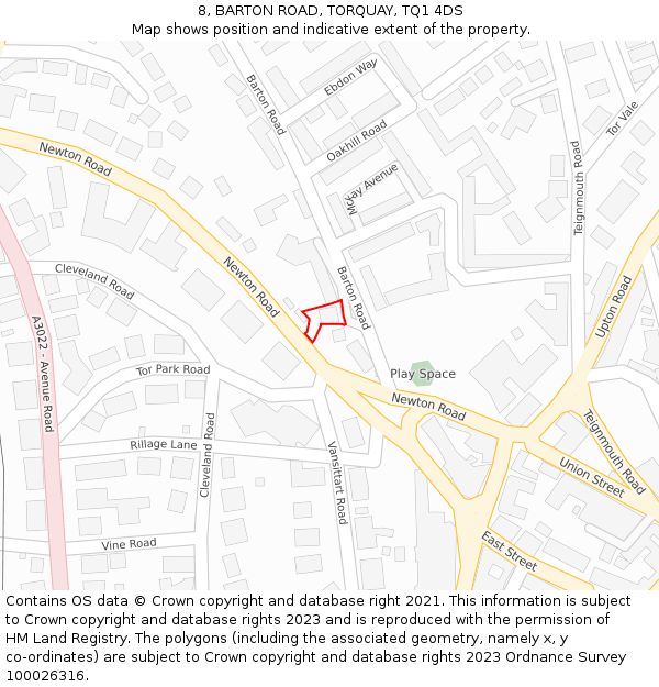 8, BARTON ROAD, TORQUAY, TQ1 4DS: Location map and indicative extent of plot