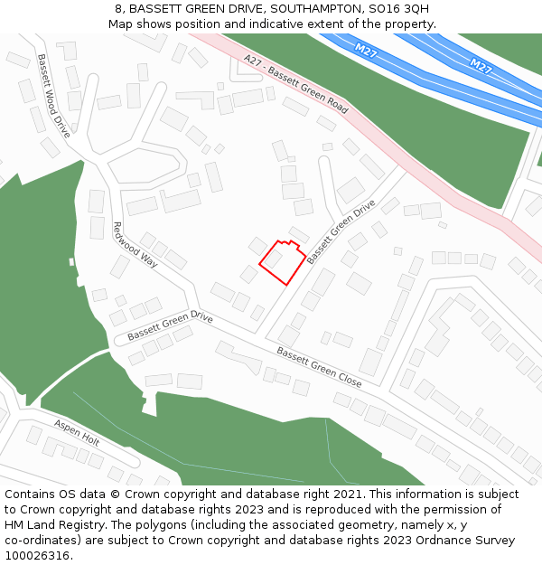 8, BASSETT GREEN DRIVE, SOUTHAMPTON, SO16 3QH: Location map and indicative extent of plot