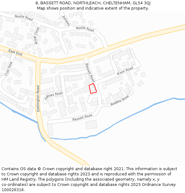 8, BASSETT ROAD, NORTHLEACH, CHELTENHAM, GL54 3QJ: Location map and indicative extent of plot