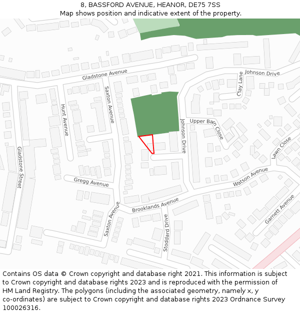 8, BASSFORD AVENUE, HEANOR, DE75 7SS: Location map and indicative extent of plot