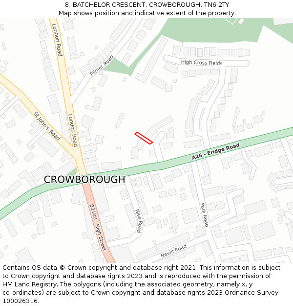 8, BATCHELOR CRESCENT, CROWBOROUGH, TN6 2TY: Location map and indicative extent of plot