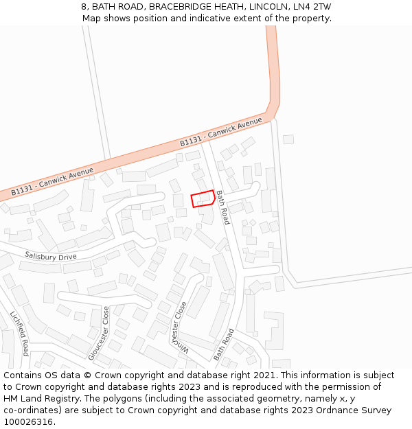 8, BATH ROAD, BRACEBRIDGE HEATH, LINCOLN, LN4 2TW: Location map and indicative extent of plot