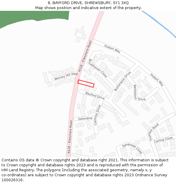 8, BAYFORD DRIVE, SHREWSBURY, SY1 3XQ: Location map and indicative extent of plot