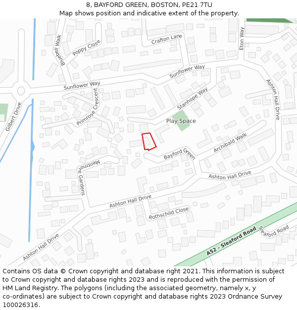 8, BAYFORD GREEN, BOSTON, PE21 7TU: Location map and indicative extent of plot