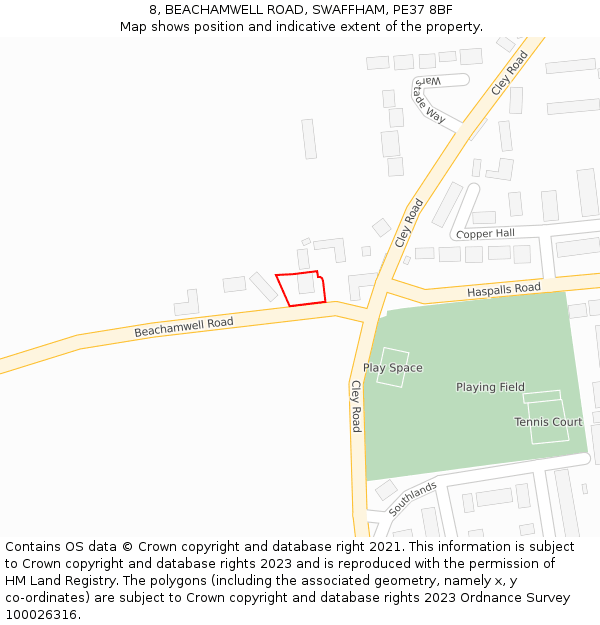 8, BEACHAMWELL ROAD, SWAFFHAM, PE37 8BF: Location map and indicative extent of plot