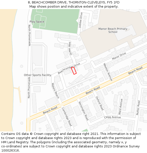 8, BEACHCOMBER DRIVE, THORNTON-CLEVELEYS, FY5 1FD: Location map and indicative extent of plot
