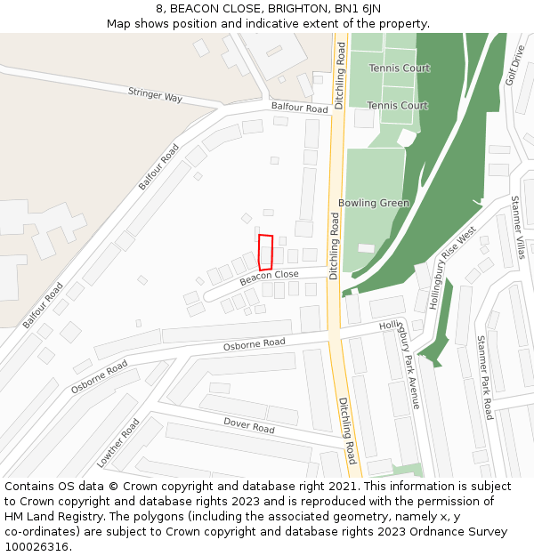 8, BEACON CLOSE, BRIGHTON, BN1 6JN: Location map and indicative extent of plot