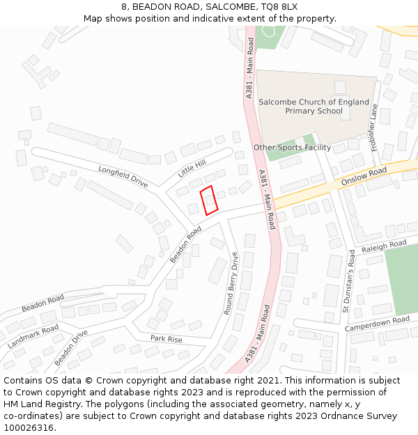 8, BEADON ROAD, SALCOMBE, TQ8 8LX: Location map and indicative extent of plot