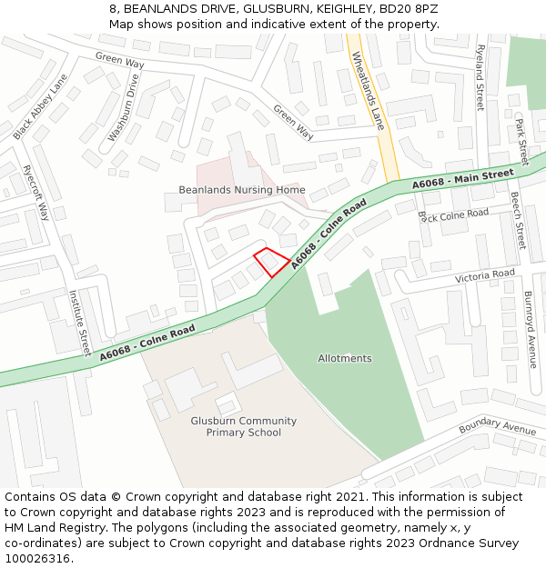 8, BEANLANDS DRIVE, GLUSBURN, KEIGHLEY, BD20 8PZ: Location map and indicative extent of plot