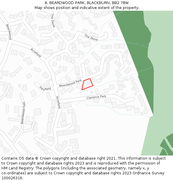 8, BEARDWOOD PARK, BLACKBURN, BB2 7BW: Location map and indicative extent of plot