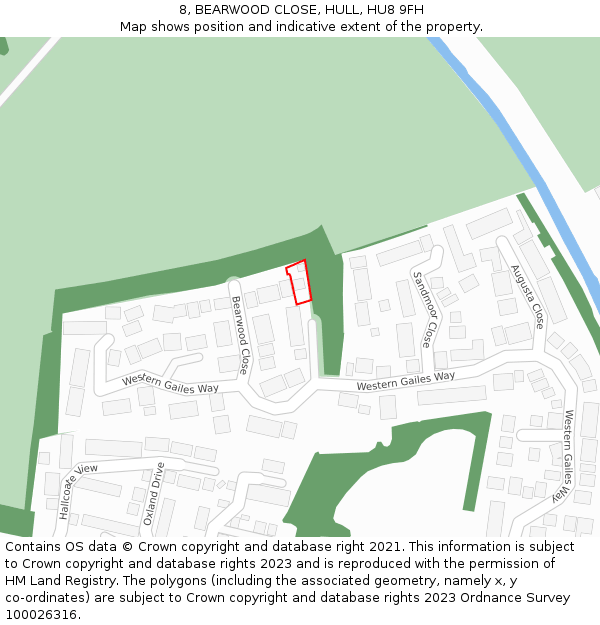 8, BEARWOOD CLOSE, HULL, HU8 9FH: Location map and indicative extent of plot