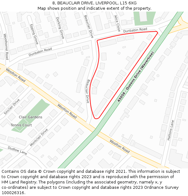 8, BEAUCLAIR DRIVE, LIVERPOOL, L15 6XG: Location map and indicative extent of plot
