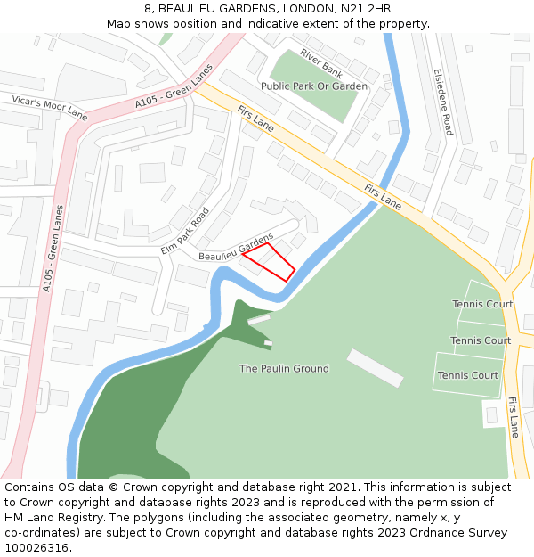 8, BEAULIEU GARDENS, LONDON, N21 2HR: Location map and indicative extent of plot