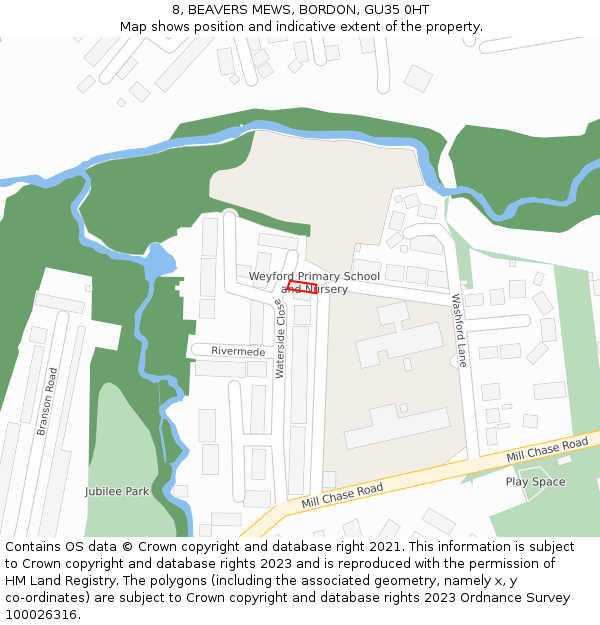 8, BEAVERS MEWS, BORDON, GU35 0HT: Location map and indicative extent of plot