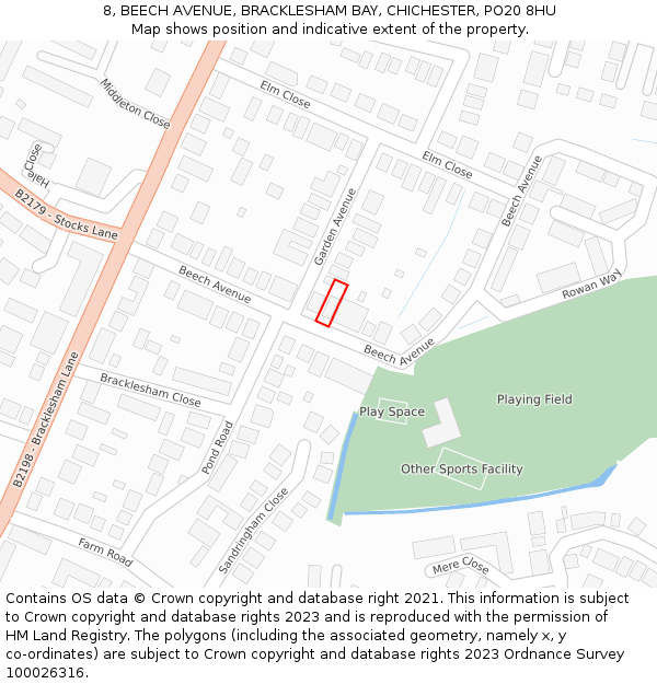 8, BEECH AVENUE, BRACKLESHAM BAY, CHICHESTER, PO20 8HU: Location map and indicative extent of plot