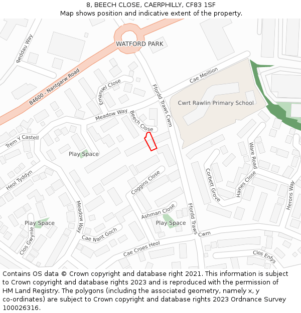 8, BEECH CLOSE, CAERPHILLY, CF83 1SF: Location map and indicative extent of plot