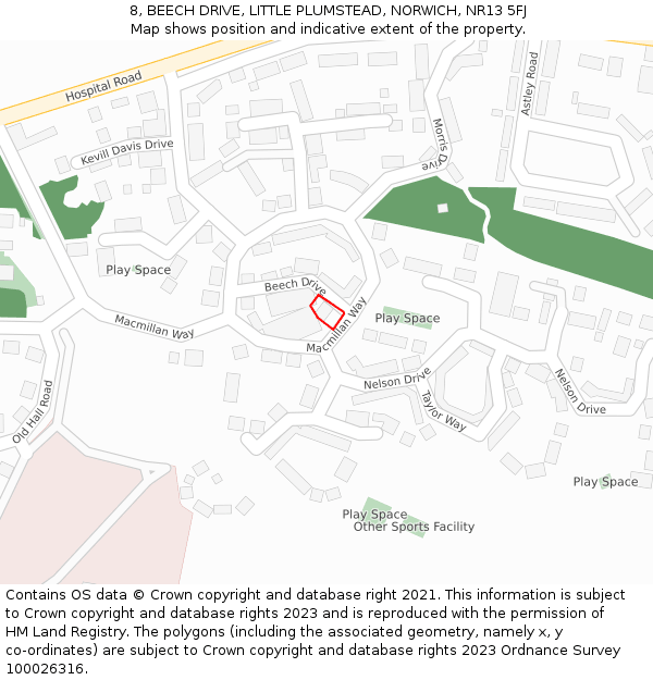 8, BEECH DRIVE, LITTLE PLUMSTEAD, NORWICH, NR13 5FJ: Location map and indicative extent of plot