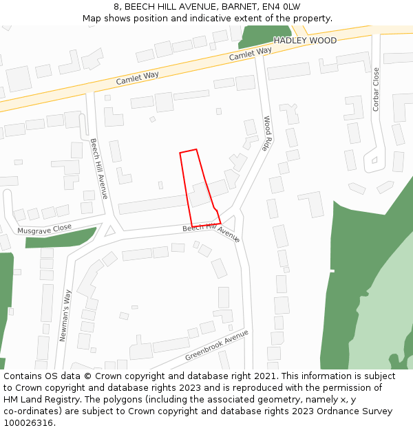 8, BEECH HILL AVENUE, BARNET, EN4 0LW: Location map and indicative extent of plot