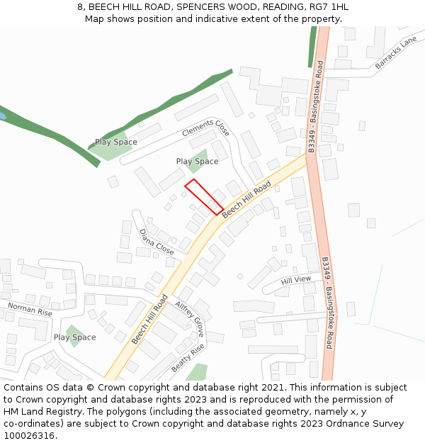 8, BEECH HILL ROAD, SPENCERS WOOD, READING, RG7 1HL: Location map and indicative extent of plot