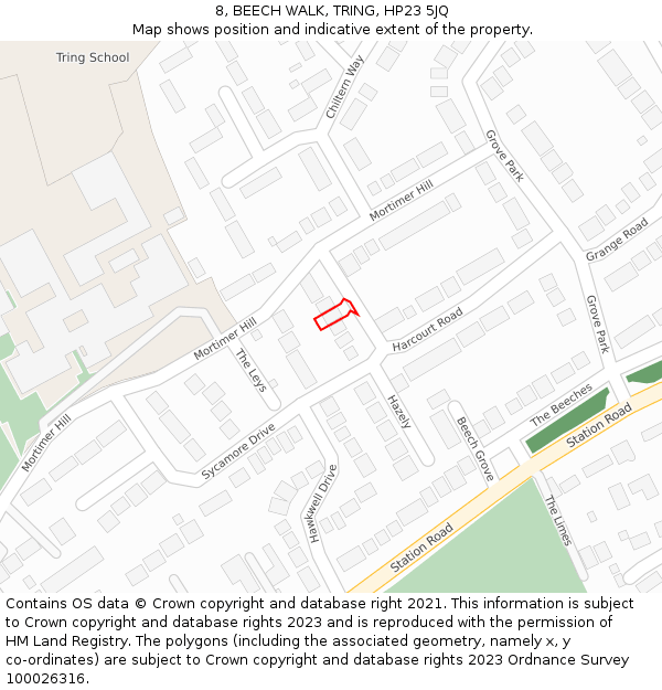 8, BEECH WALK, TRING, HP23 5JQ: Location map and indicative extent of plot