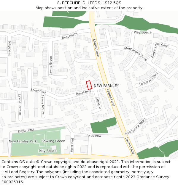 8, BEECHFIELD, LEEDS, LS12 5QS: Location map and indicative extent of plot