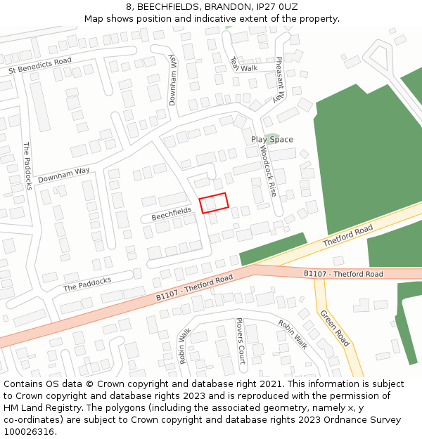 8, BEECHFIELDS, BRANDON, IP27 0UZ: Location map and indicative extent of plot