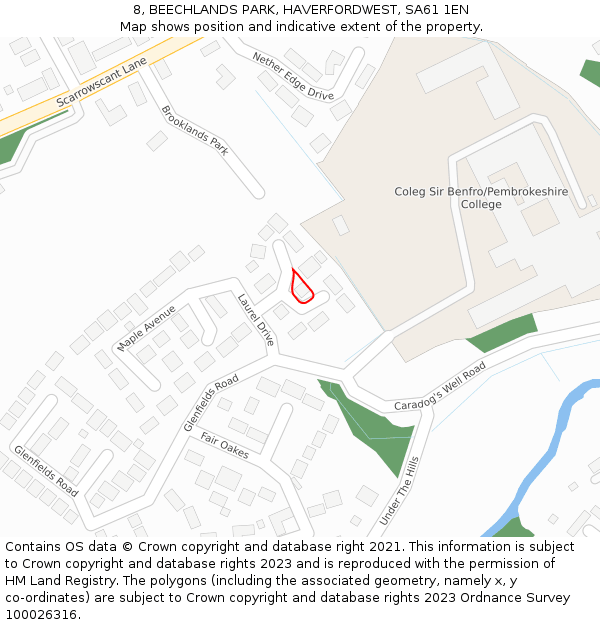 8, BEECHLANDS PARK, HAVERFORDWEST, SA61 1EN: Location map and indicative extent of plot