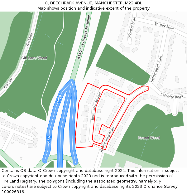8, BEECHPARK AVENUE, MANCHESTER, M22 4BL: Location map and indicative extent of plot