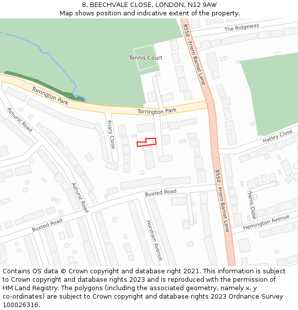 8, BEECHVALE CLOSE, LONDON, N12 9AW: Location map and indicative extent of plot