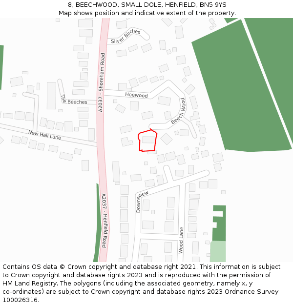 8, BEECHWOOD, SMALL DOLE, HENFIELD, BN5 9YS: Location map and indicative extent of plot