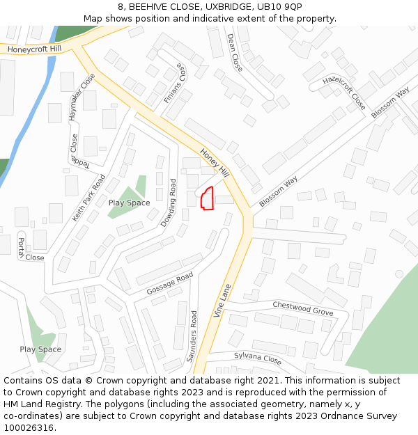 8, BEEHIVE CLOSE, UXBRIDGE, UB10 9QP: Location map and indicative extent of plot