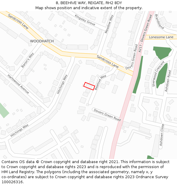 8, BEEHIVE WAY, REIGATE, RH2 8DY: Location map and indicative extent of plot