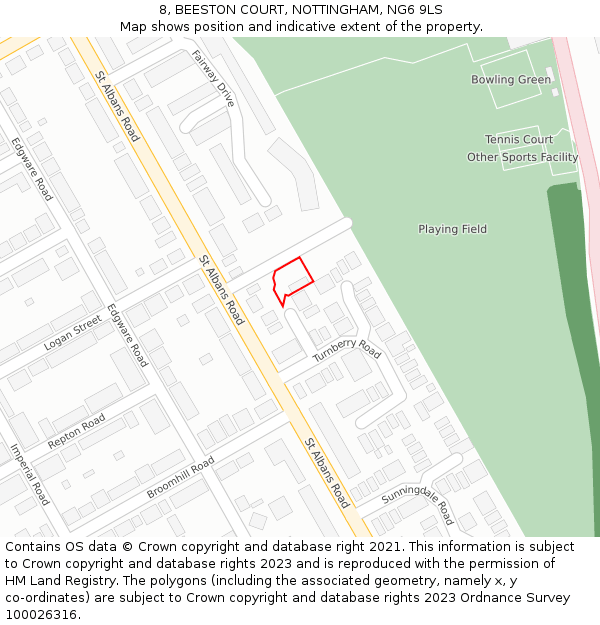 8, BEESTON COURT, NOTTINGHAM, NG6 9LS: Location map and indicative extent of plot