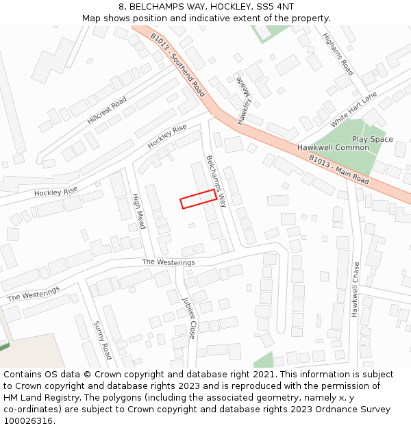 8, BELCHAMPS WAY, HOCKLEY, SS5 4NT: Location map and indicative extent of plot