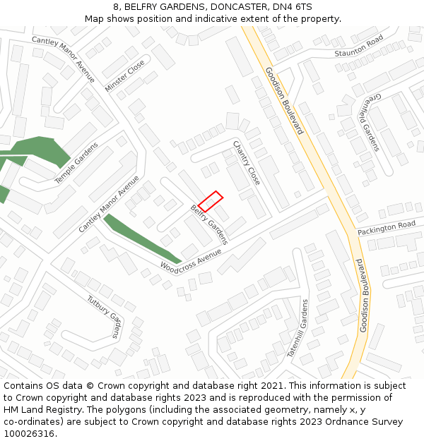 8, BELFRY GARDENS, DONCASTER, DN4 6TS: Location map and indicative extent of plot