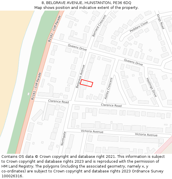 8, BELGRAVE AVENUE, HUNSTANTON, PE36 6DQ: Location map and indicative extent of plot