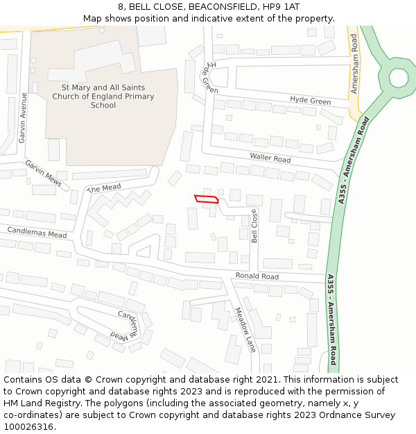 8, BELL CLOSE, BEACONSFIELD, HP9 1AT: Location map and indicative extent of plot