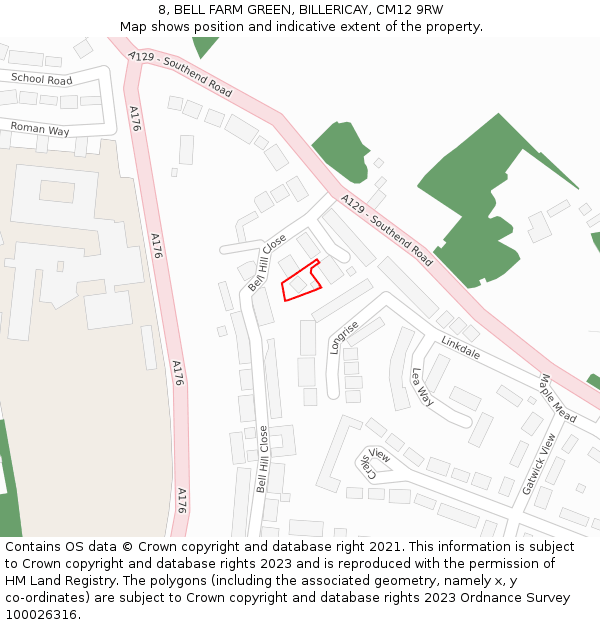 8, BELL FARM GREEN, BILLERICAY, CM12 9RW: Location map and indicative extent of plot