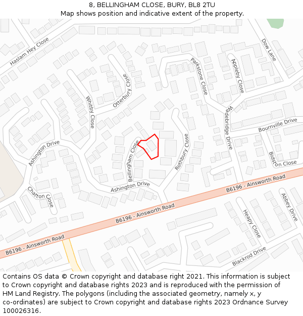 8, BELLINGHAM CLOSE, BURY, BL8 2TU: Location map and indicative extent of plot